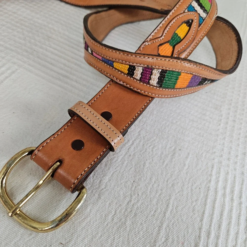 Nocona Multicolor Woven Inset Leather‎ Belt Sz 34 Tan Brown